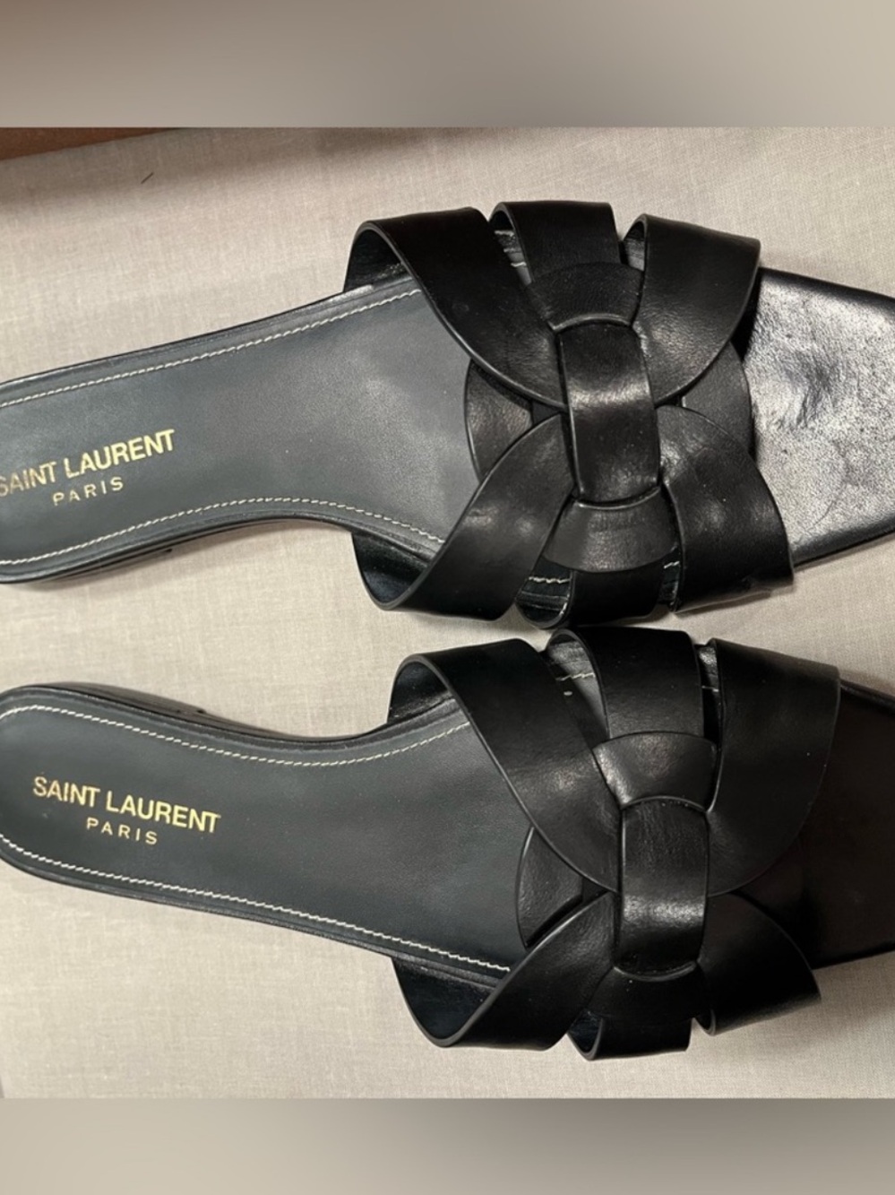 YSL black leather slides